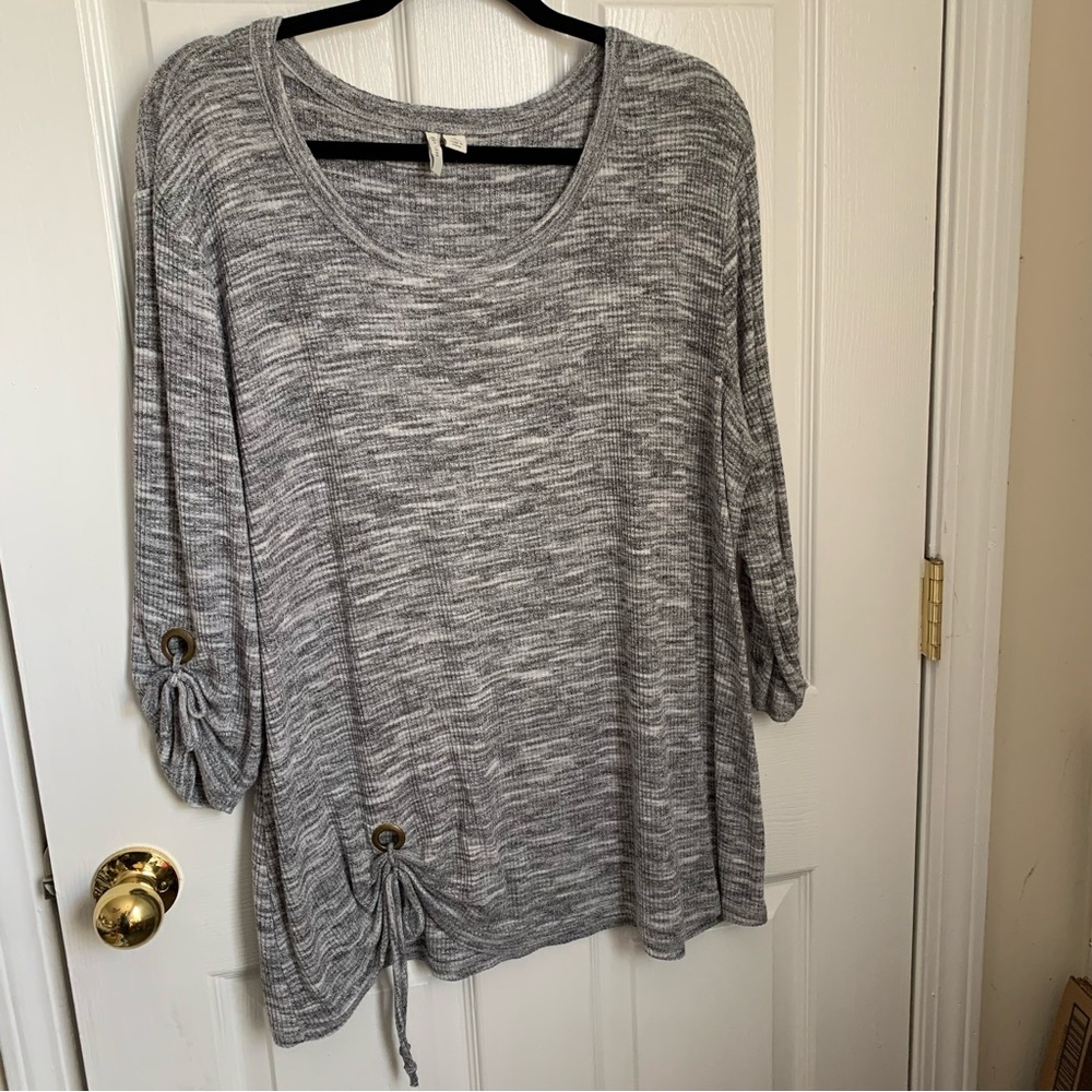 Cato tunic top 3/4 sleeves, tie details, XL, gray